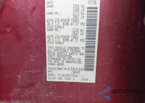 2018 Nissan Murano S z USA, uszkodzony, nr VIN 5N1AZ2MH7JN176310